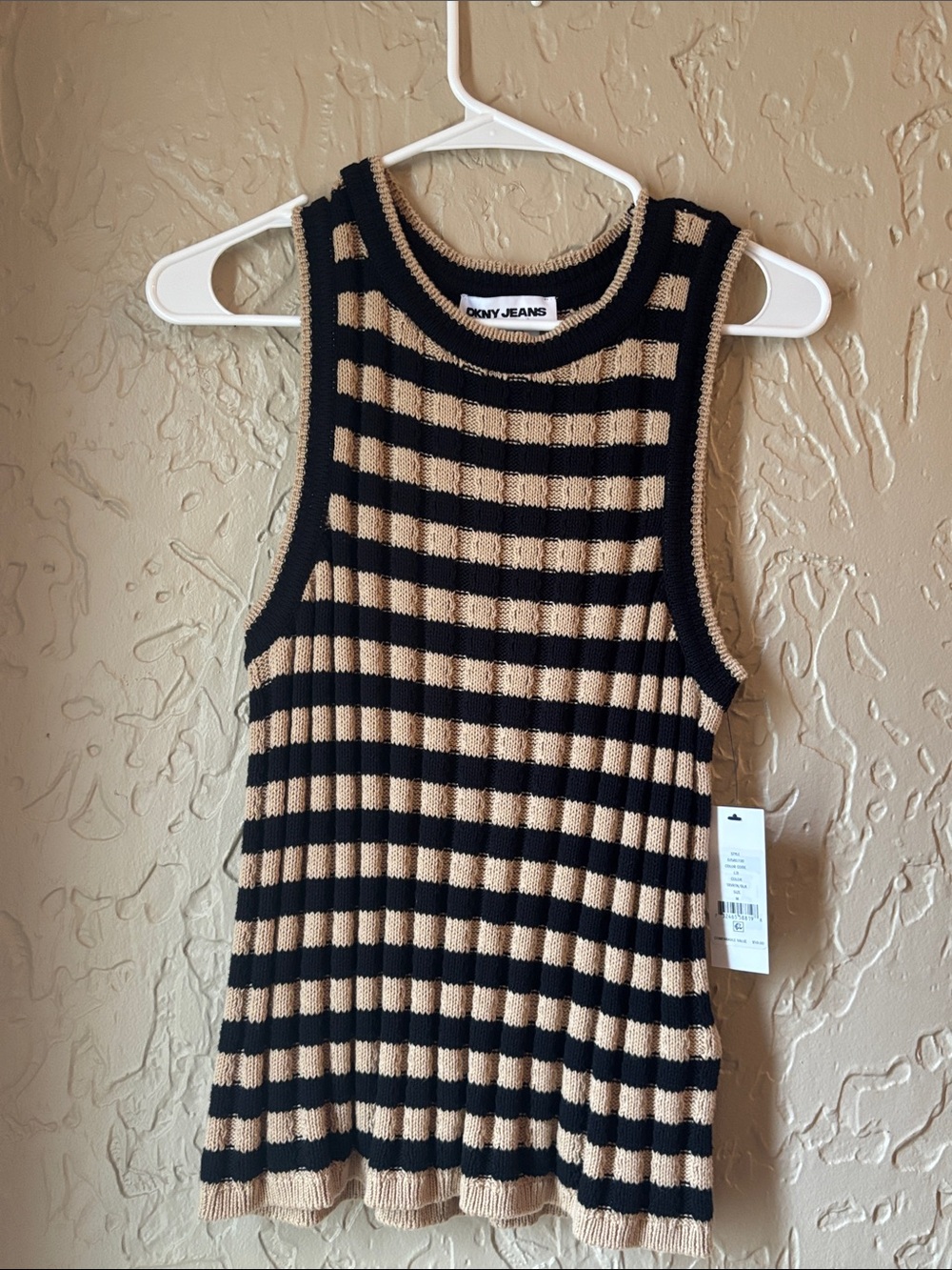 NWT - DKNY Jeans Black and Tan Striped Knit Tank